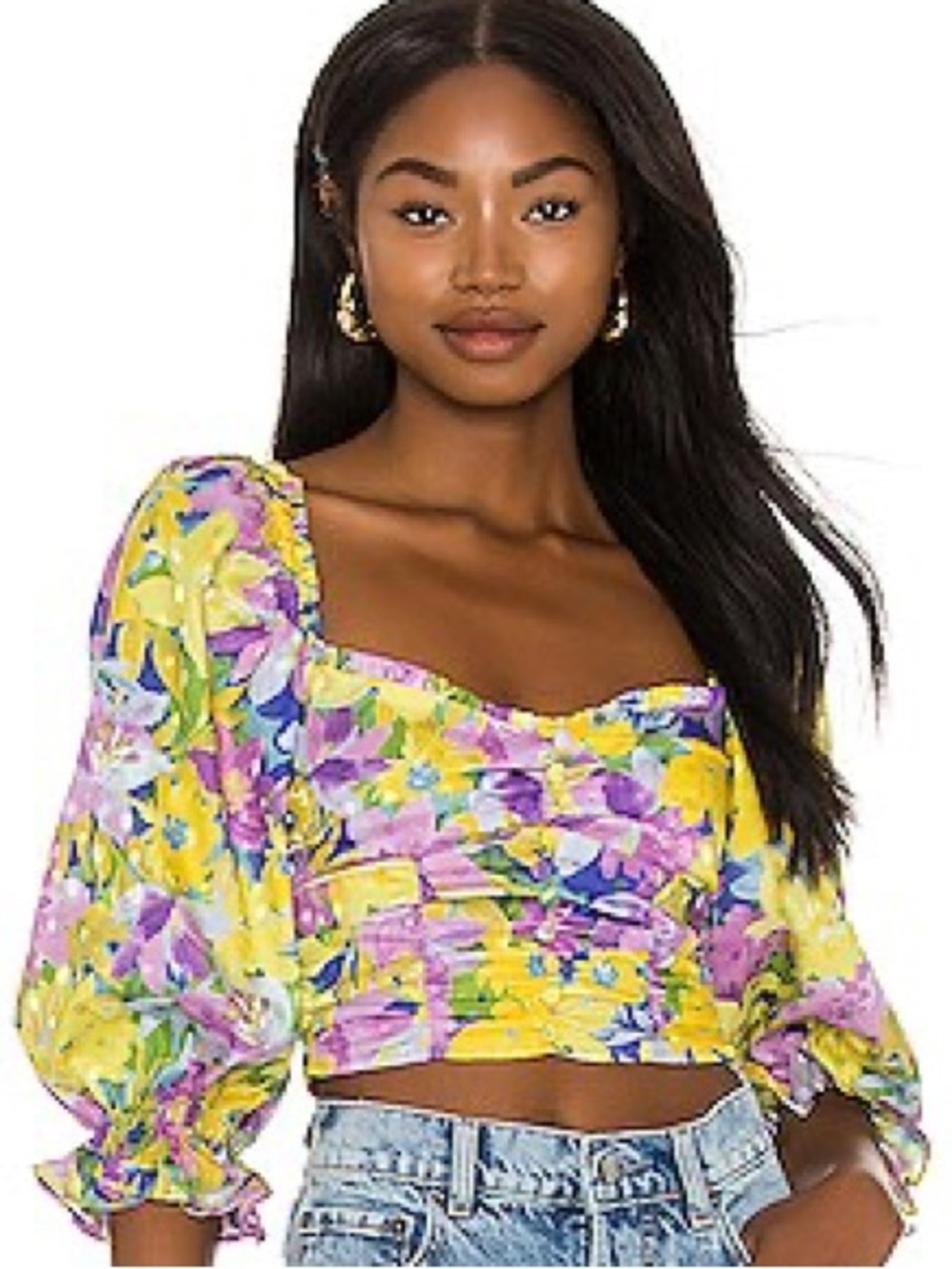 For Love and Lemons Cassia crop top Floral Square-Neck Puff-Sleeve Medium